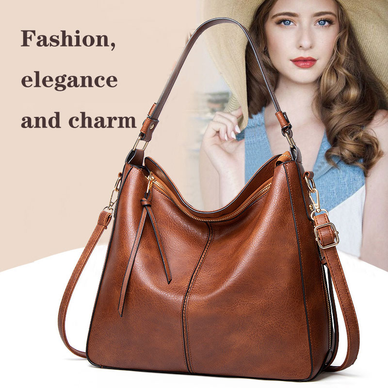 QWZNDZGR Fashion Bucket Shoulder Bag High-capacity Women Crossbody Tote Bag  Wide Strap Female Messenger Bags Lady Soft PU Leather Handbag